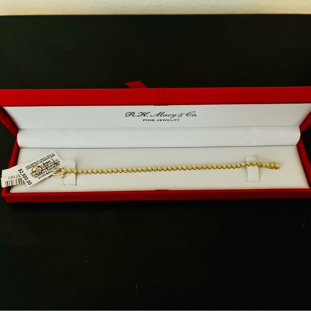 14K Pure/Solid Yellow Gold Natural Diamonds Tennis Bracelet 6.5”
